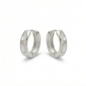 925 Sterling Silver White Pearlescent Teardrop Huggie Hoop Earrings for Women Rhodium Plated Jewellery