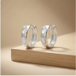 925 Sterling Silver White Pearlescent Teardrop Huggie Hoop Earrings for Women Rhodium Plated Jewellery
