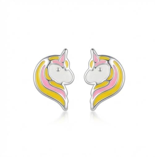 925 Sterling Silver Pastel Enamel Unicorn Head Stud Earrings Jewellery