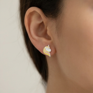 925 Sterling Silver Pastel Enamel Unicorn Head Stud Earrings Jewellery