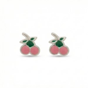 925 Sterling Silver Pink Enamel Cherry Fruit Stud Funky Earrings Jewellery