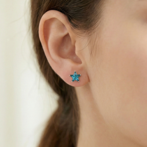 925 Sterling Silver Blue Star Stud Earrings Prong Set Solitaire Rhodium Finish Jewellery
