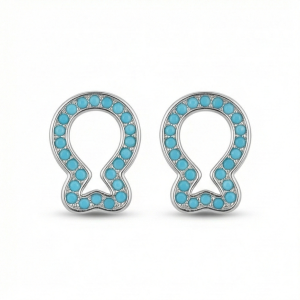 925 Sterling Silver Open Loop Stud Earrings Turquoise Blue Beads Rhodium Finish Jewellery