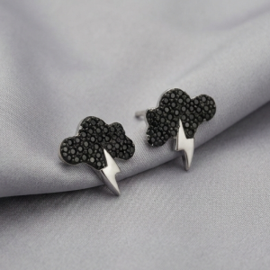 925 Sterling Silver Black Cloud Lightning Bolt Stud Earrings Rhodium Finish Jewellery