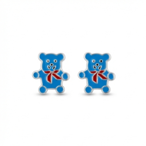 925 Sterling Silver Blue Teddy Bear Stud Earrings Enamel Jewellery for Kids & Girls