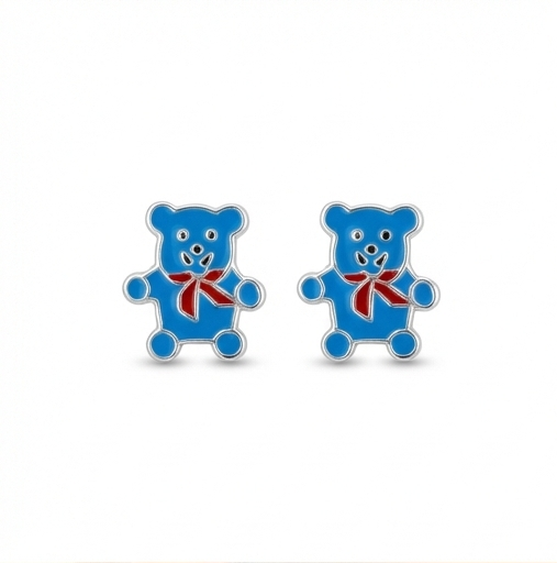 925 Sterling Silver Blue Teddy Bear Stud Earrings Enamel Jewellery for Kids & Girls