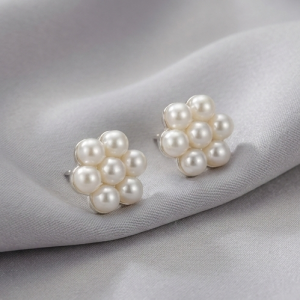 925 Sterling Silver Floral Pearl Stud Earrings Classic Jewellery for Women