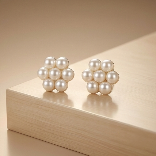 925 Sterling Silver Floral Pearl Stud Earrings Classic Jewellery for Women