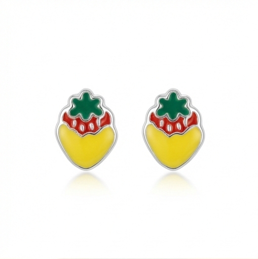 925 Sterling Silver Strawberry Stud Earrings Colorful Enamel Jewellery for Kids & Teens