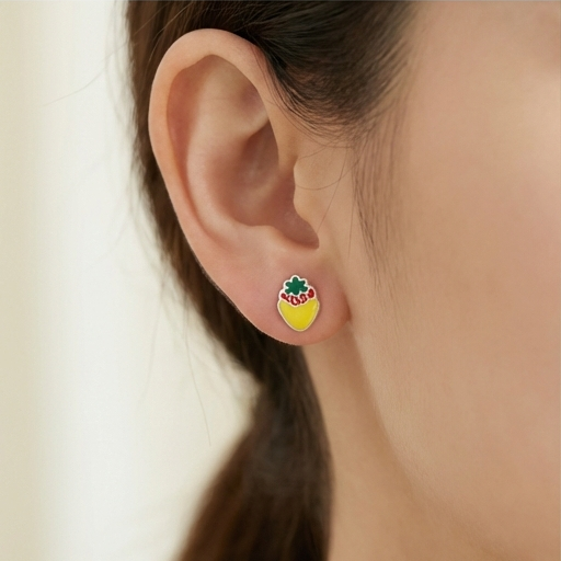 925 Sterling Silver Strawberry Stud Earrings Colorful Enamel Jewellery for Kids & Teens