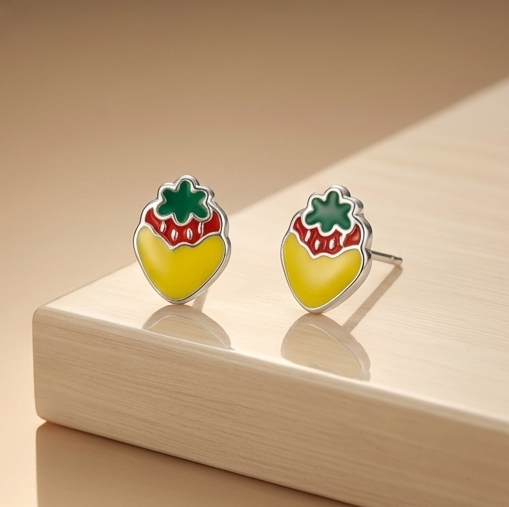 925 Sterling Silver Strawberry Stud Earrings Colorful Enamel Jewellery for Kids & Teens