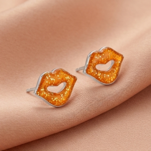 925 Sterling Silver Glitter Lips Stud Earrings Enamel Jewellery for Fashion Lovers
