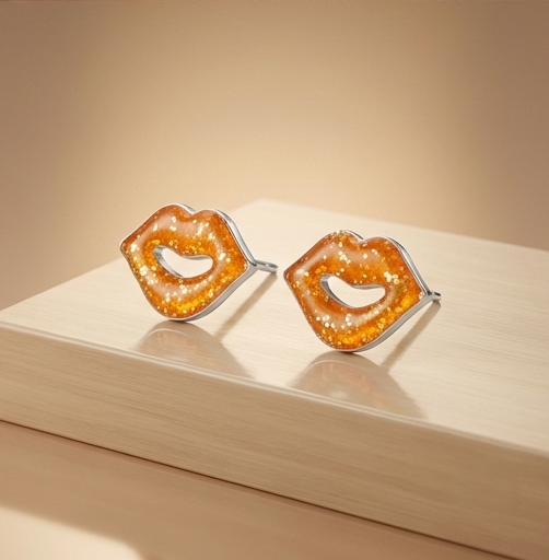925 Sterling Silver Glitter Lips Stud Earrings Enamel Jewellery for Fashion Lovers
