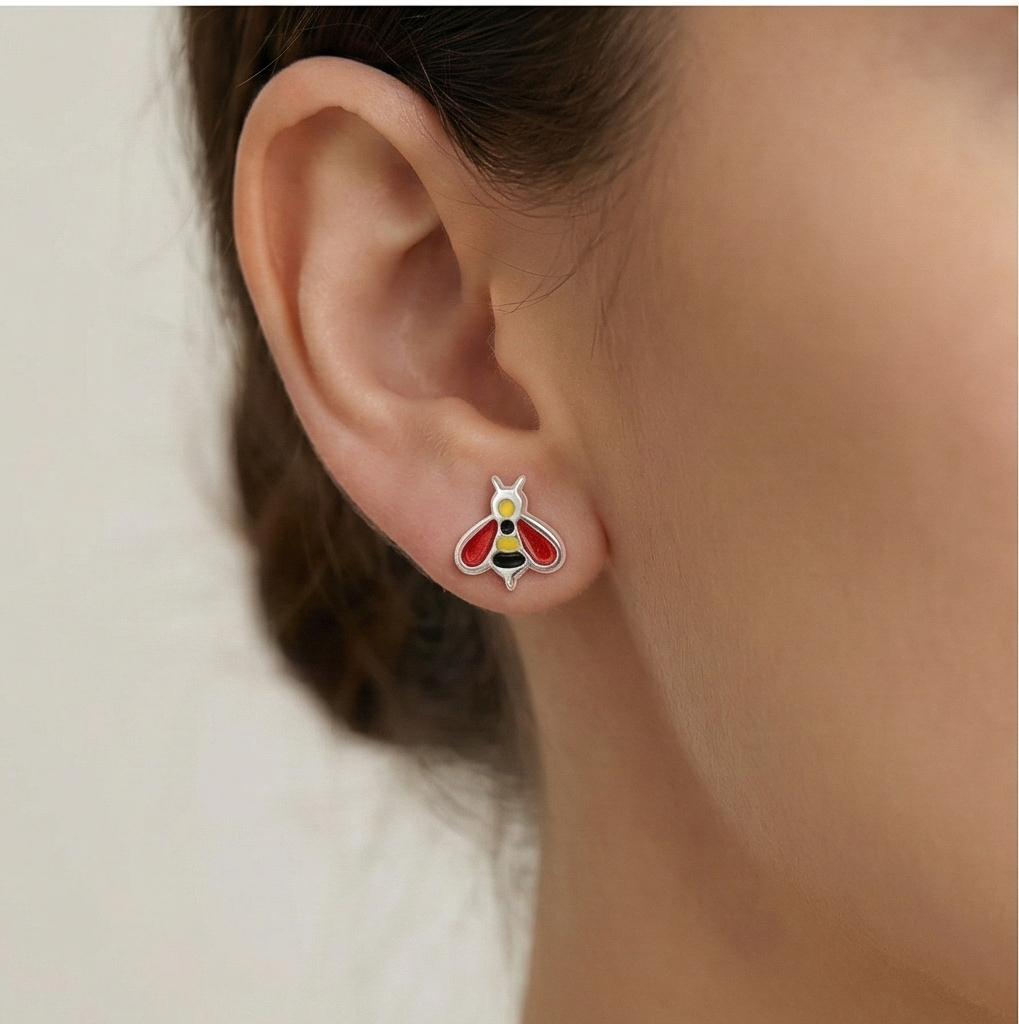 925 Sterling Silver Bumble Bee Stud Earrings Colorful Enamel Jewellery for Nature Lovers
