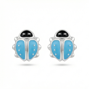 925 Sterling Silver Blue Ladybug Stud Earrings Enamel Jewellery for Girls
