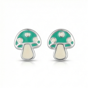 925 Sterling Silver Mushroom Stud Earrings Green Enamel Jewellery for Nature Enthusiasts