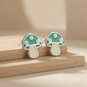 925 Sterling Silver Mushroom Stud Earrings Green Enamel Jewellery for Nature Enthusiasts