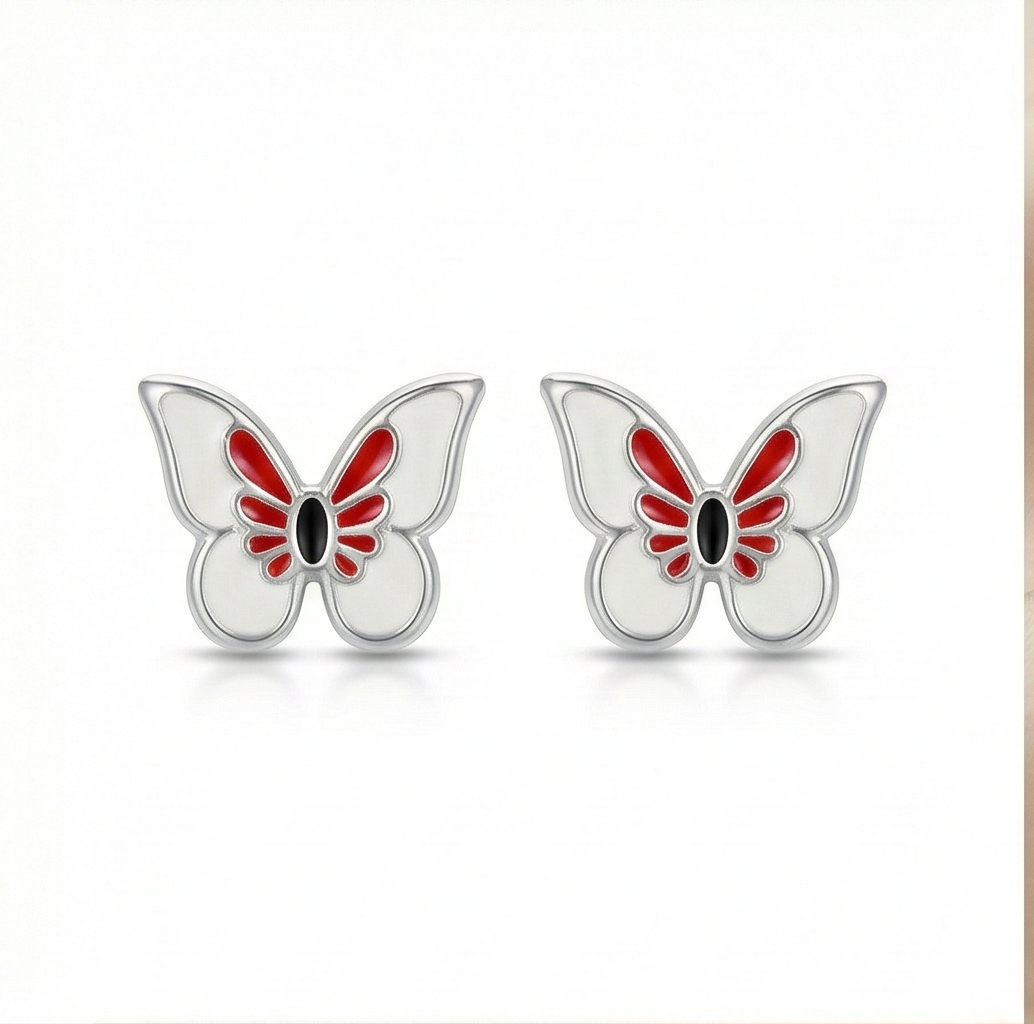 925 Sterling Silver Enamel Butterfly Stud Earrings High Polish Finish Jewellery for Women and Girls