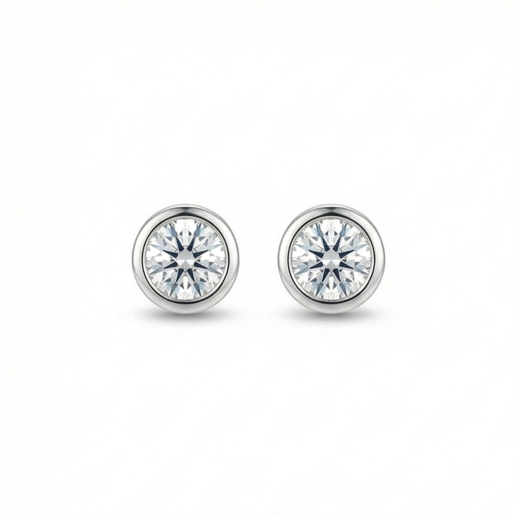 925 Sterling Silver Round Bezel Set Solitaire Stud Earrings Jewellery for Women
