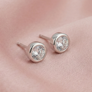 925 Sterling Silver Round Bezel Set Solitaire Stud Earrings Jewellery for Women