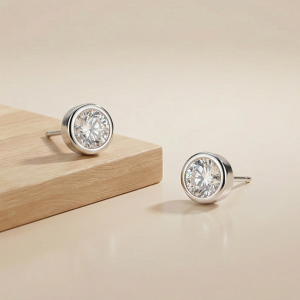 925 Sterling Silver Round Bezel Set Solitaire Stud Earrings Jewellery for Women