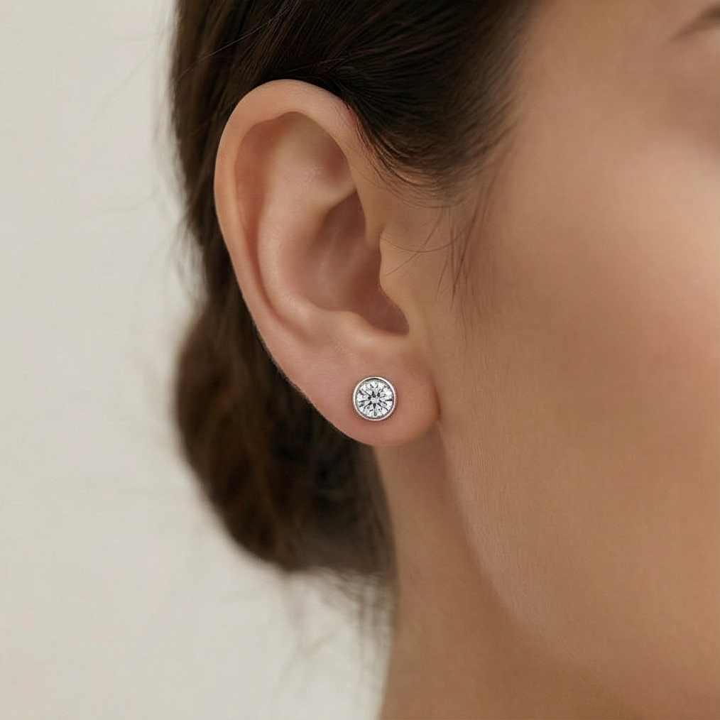 925 Sterling Silver Round Bezel Set Solitaire Stud Earrings Jewellery for Women