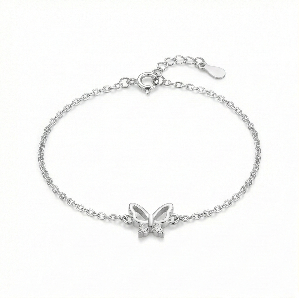 925 Sterling Silver Butterfly Charm Bracelet for Women, Delicate Nature Inspired Jewellery