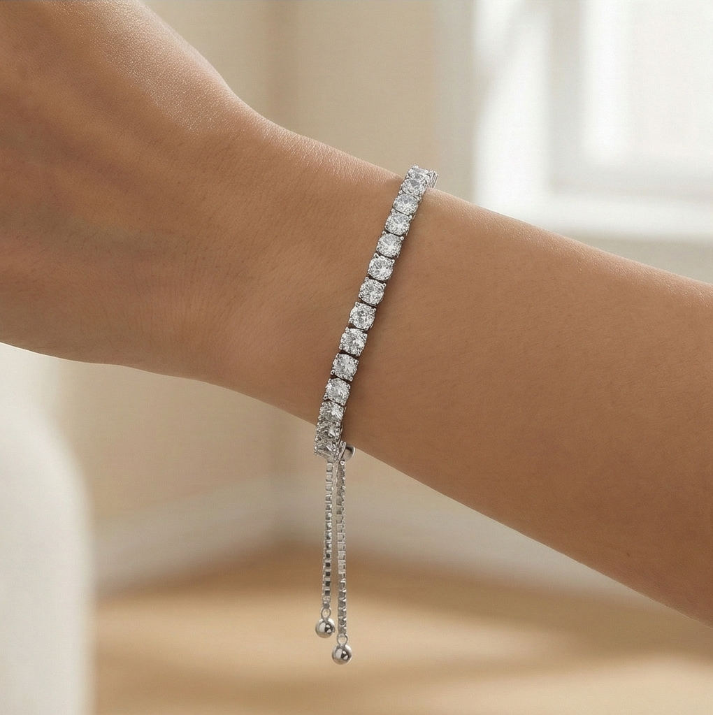 925 Sterling Silver Classic Adjustable Slider Tennis Bracelet Jewellery for Women Silver Finish