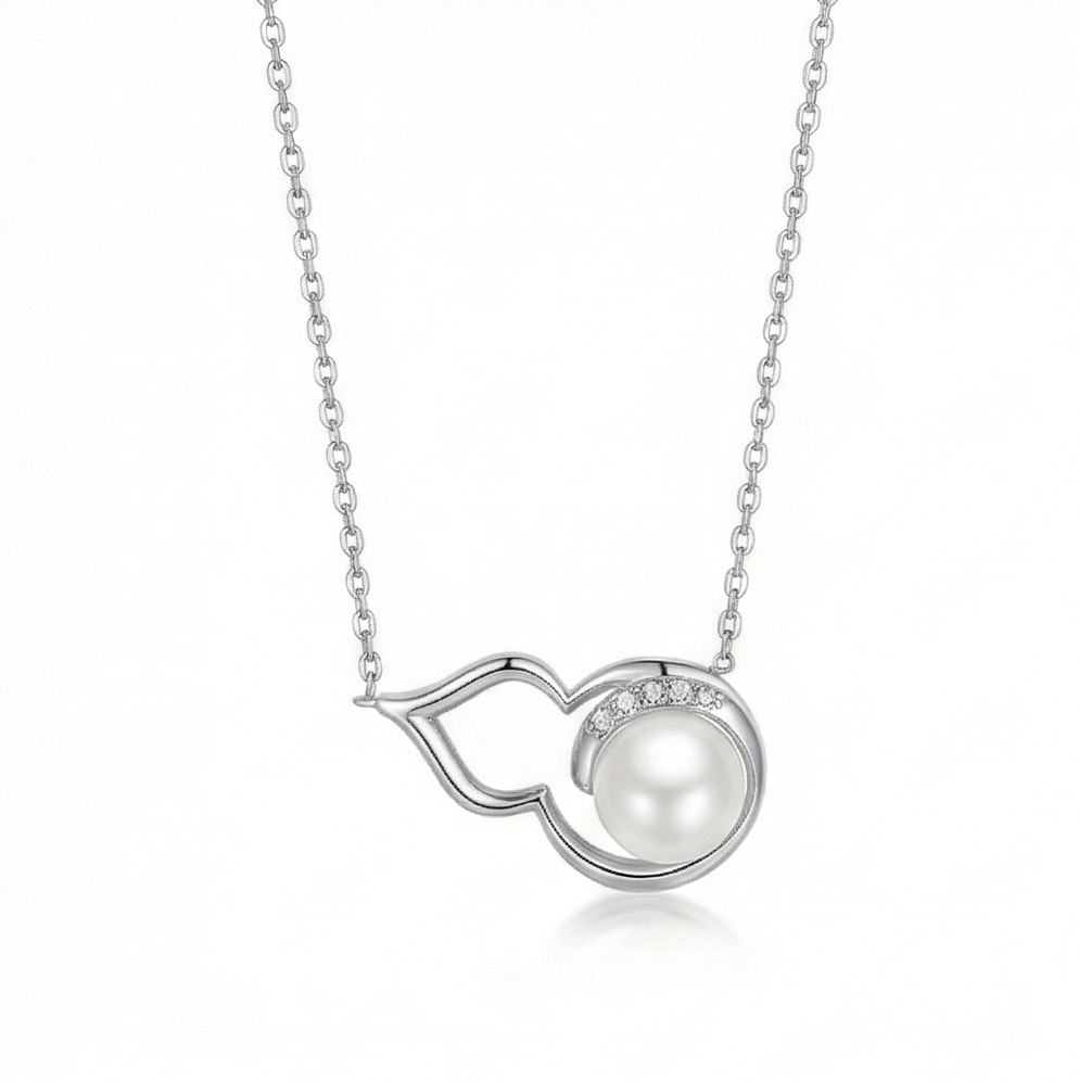 925 Sterling Silver Modern Abstract Curve Pearl Pendant Necklace Jewellery