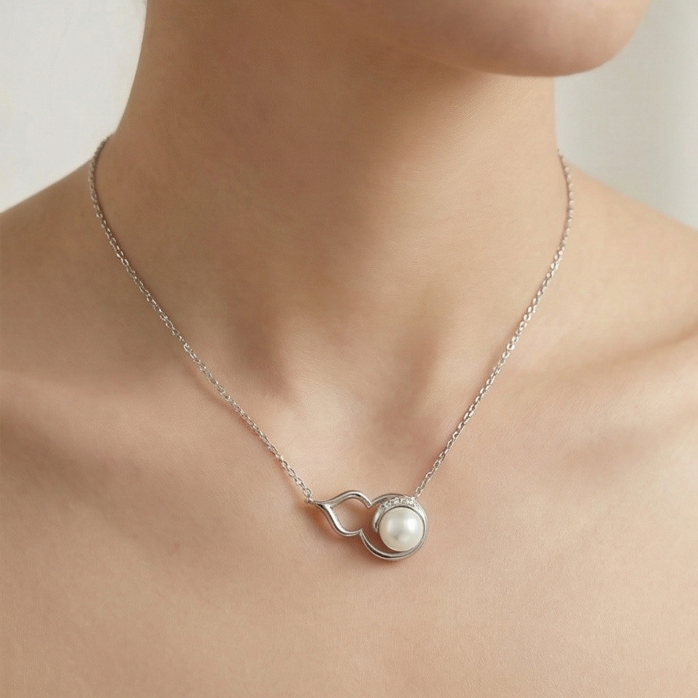 925 Sterling Silver Modern Abstract Curve Pearl Pendant Necklace Jewellery