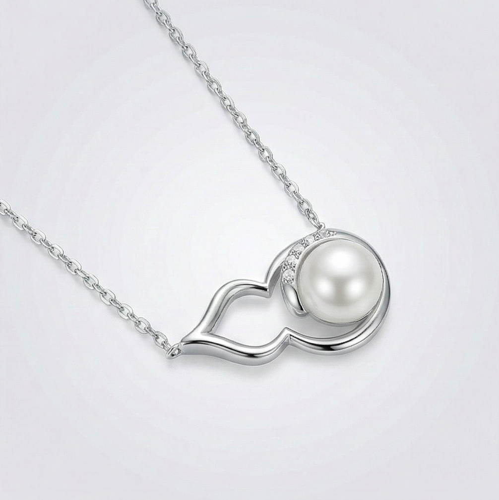 925 Sterling Silver Modern Abstract Curve Pearl Pendant Necklace Jewellery