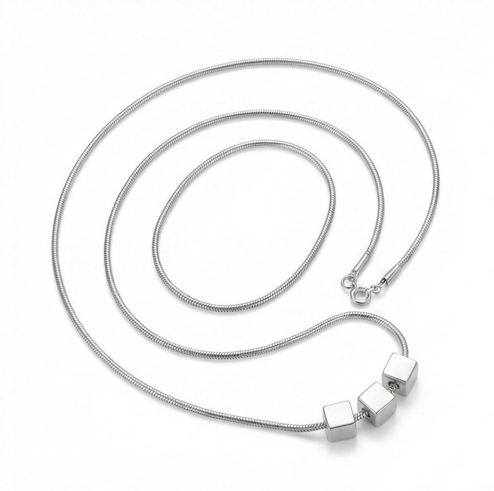 925 Sterling Silver Minimalist Triple Geometric Cube Pendant Necklace High Polish Jewellery for Women