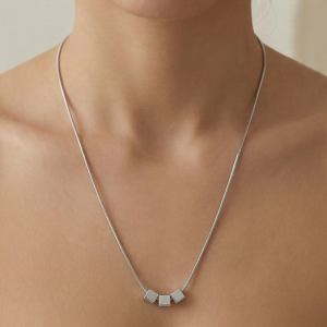 925 Sterling Silver Minimalist Triple Geometric Cube Pendant Necklace High Polish Jewellery for Women