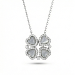 925 Sterling Silver Four Leaf Clover Heart Pendant Necklace Jewellery Rhodium Finish