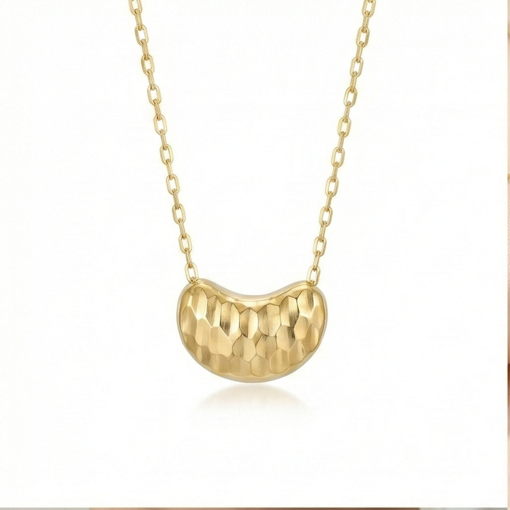 925 Sterling Silver Gold Plated Faceted Textured Bean Pendant Necklace Jewellery for Women