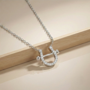 925 Sterling Silver Pave Set Horseshoe Pendant Necklace Jewellery