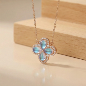 925 Sterling Silver Rose Gold Plated Blue Stone Flower Pendant Necklace Jewellery