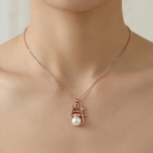 925 Sterling Silver Rose Gold Plated Playful Cow Pearl Pendant Necklace Jewellery for Women and Girls