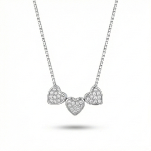 925 Sterling Silver Triple Heart Station Necklace High Polish Jewellery for Women