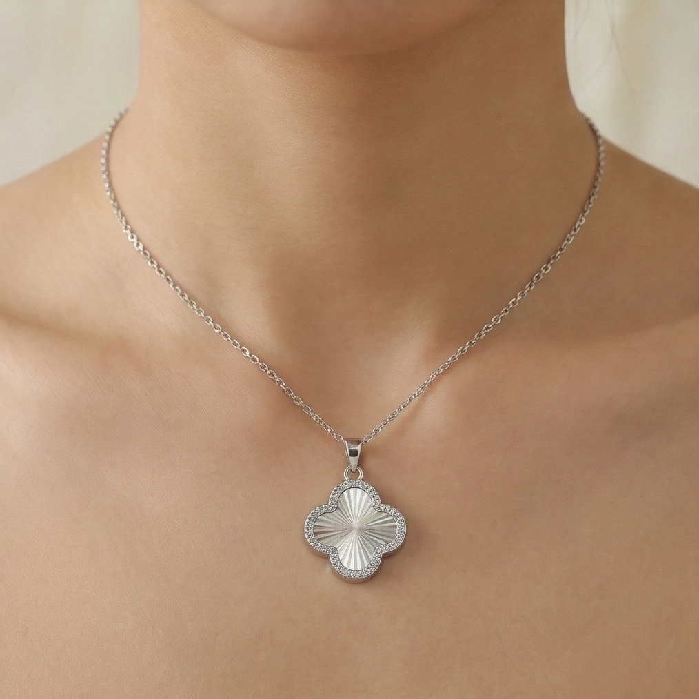 925 Sterling Silver Sunburst Clover Pendant Necklace Jewellery