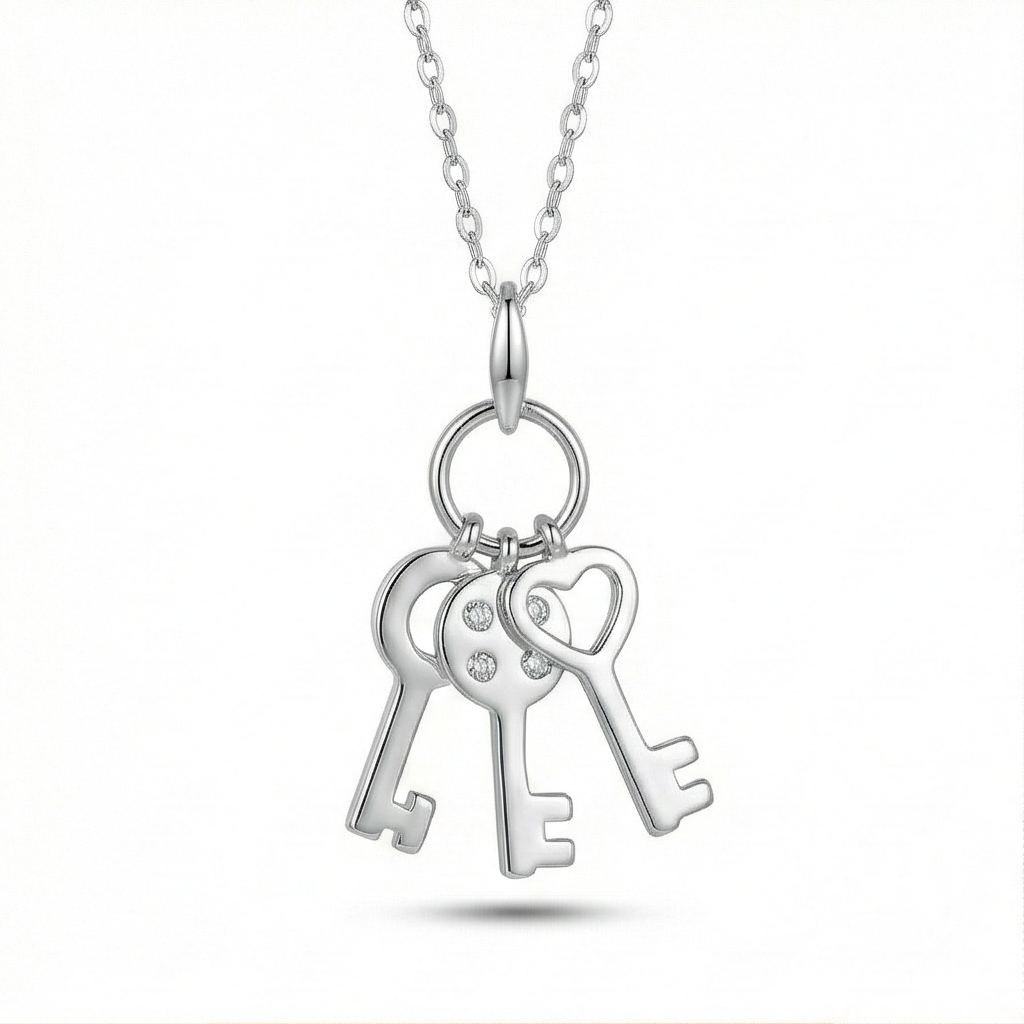 925 Sterling Silver Trio Key Charm Pendant Necklace Jewellery for Women and Girls