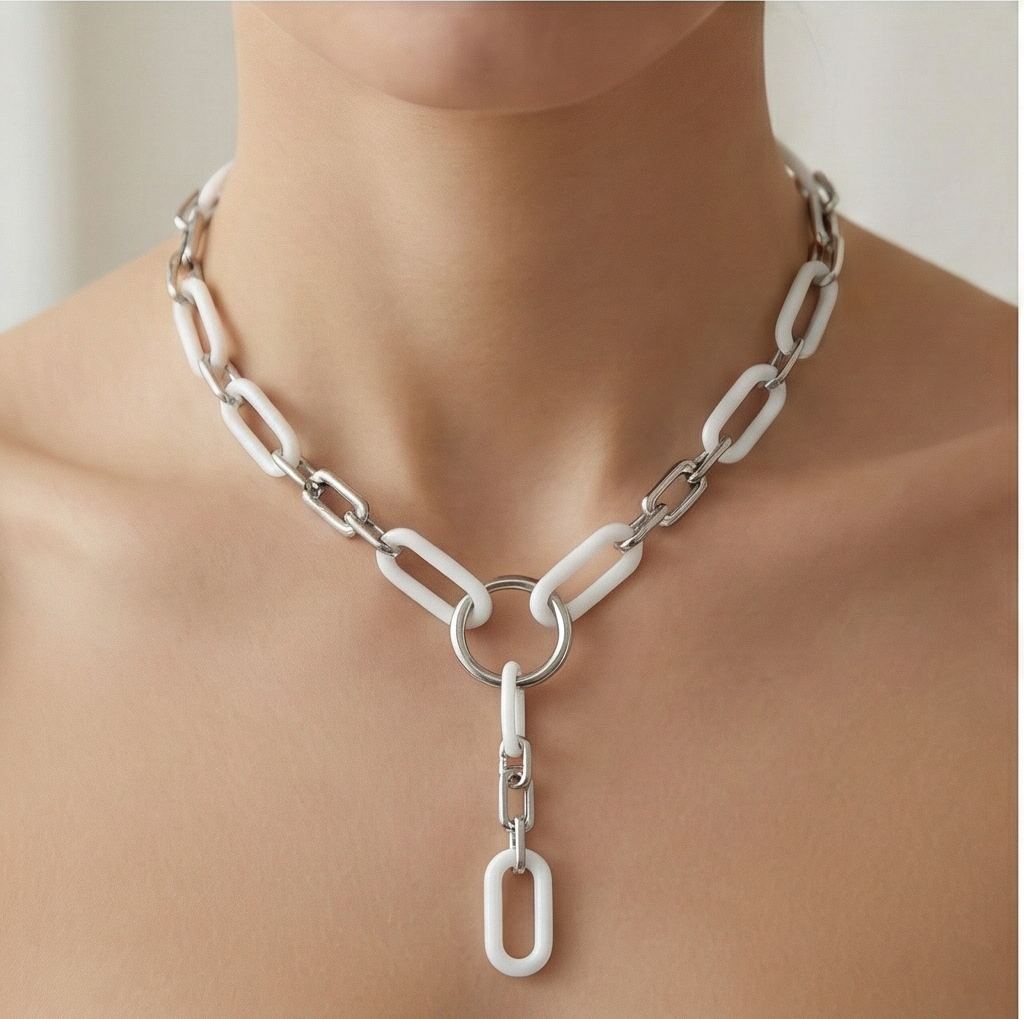925 Sterling Silver Modern White Oval Link Paperclip Chain Y-Necklace Jewellery