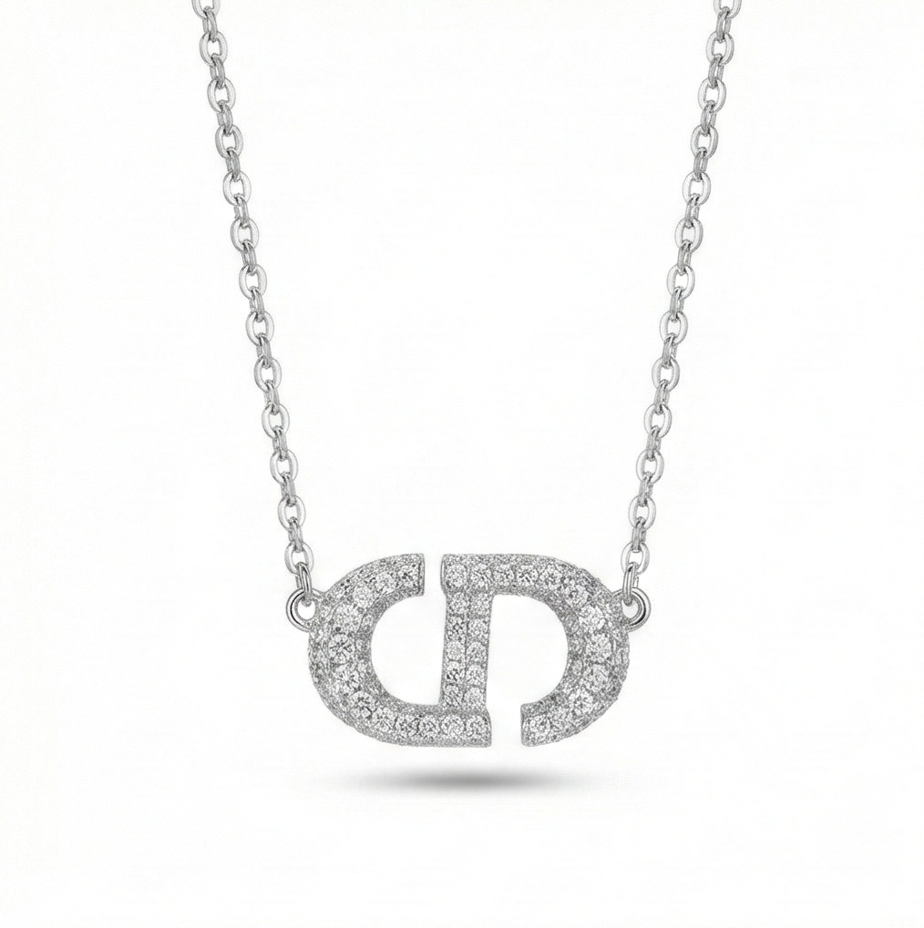 925 Sterling Silver Pave Set Interlocking Initial Pendant Necklace Jewellery for Women