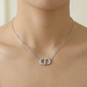 925 Sterling Silver Pave Set Interlocking Initial Pendant Necklace Jewellery for Women