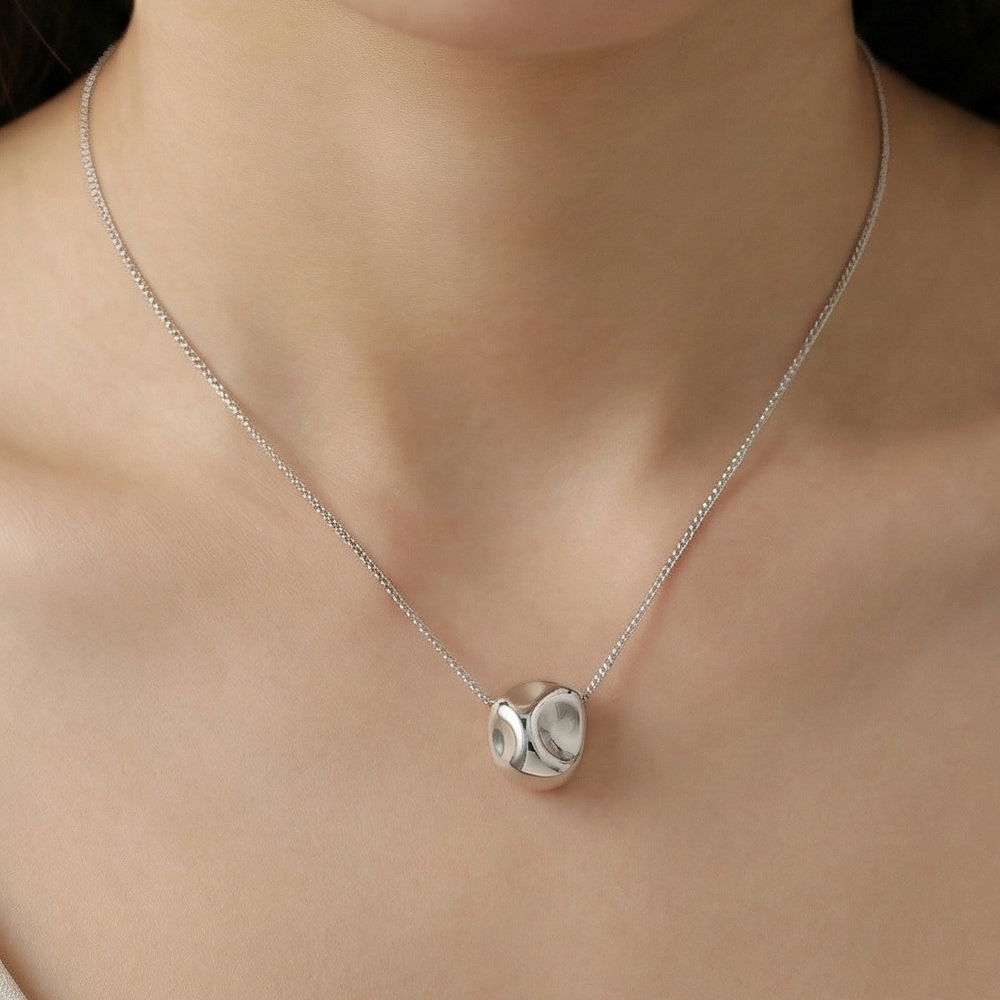 925 Sterling Silver Abstract Organic Shape Pendant Necklace Jewellery for Women