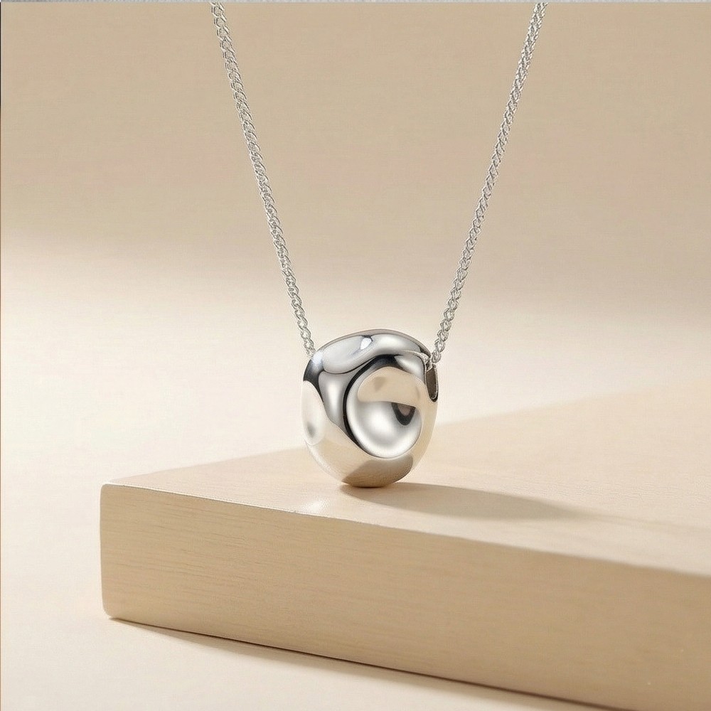 925 Sterling Silver Abstract Organic Shape Pendant Necklace Jewellery for Women