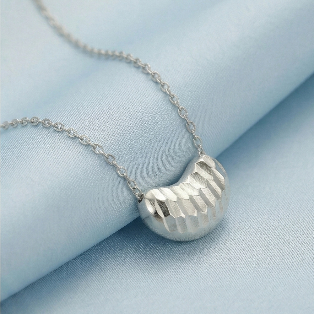 925 Sterling Silver Faceted Geometric Textured Bean Pendant Necklace Jewellery for Women