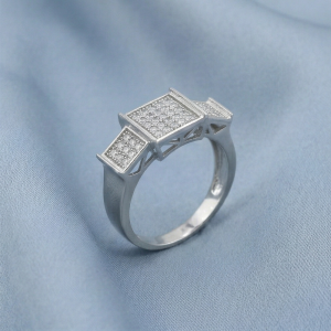 925 Sterling Silver Geometric Square Pave Setting Ring Jewellery for Women