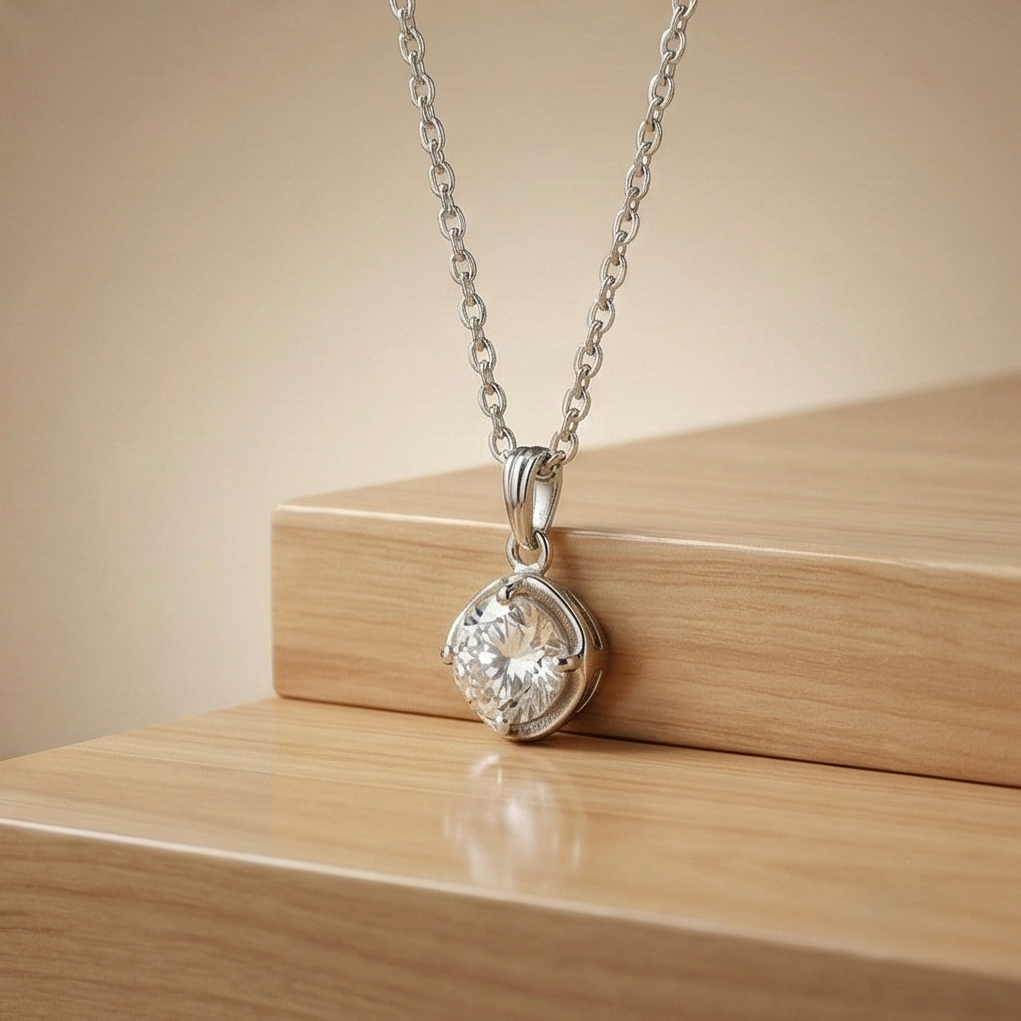 925 Sterling Silver Classic Round Solitaire Pendant Necklace Jewellery for Women