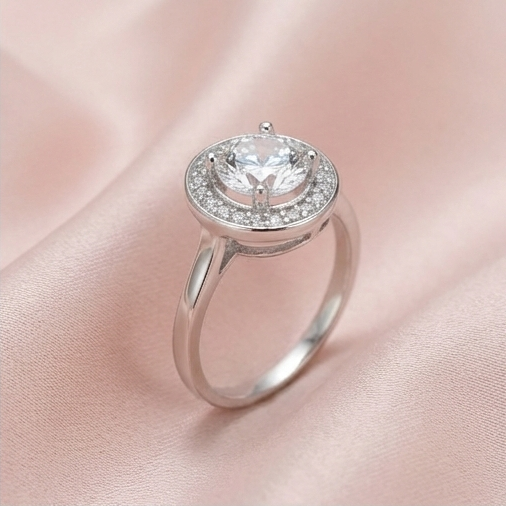 925 Sterling Silver Classic Round Halo Solitaire Ring Jewellery for Women